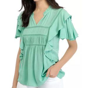 Cupio blush Double Ruffle Lace Trim Top szM